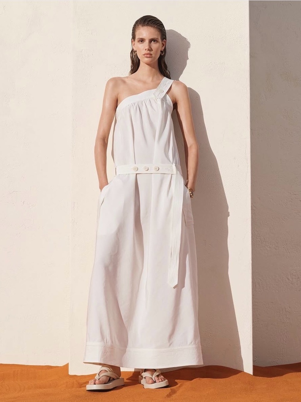 NWOT Zara SRPLS Luxury White One Shoulder Maxi Dress Sz XS